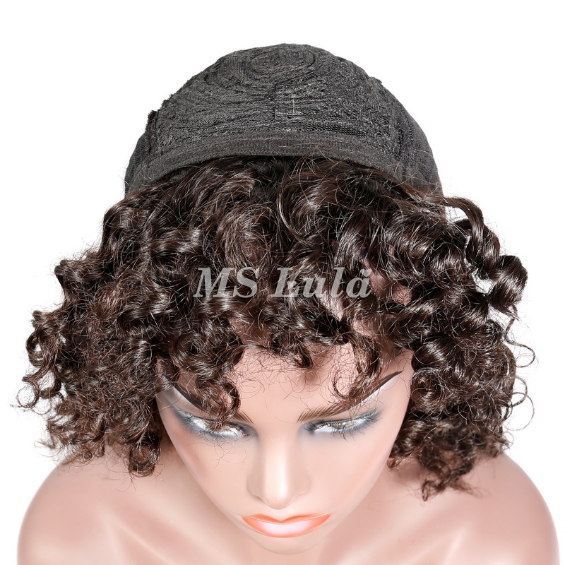 Human Hair Deep Wave Machine-made Bob Wig with Bangs - 图片 8